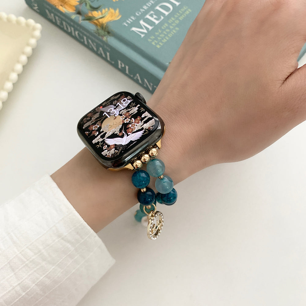 For Apple Watch Series 9 8 7 41mm / 6 5 4 SE (2023) SE (2022) SE 40mm / 3 2 1 38mm Watch Strap Agate Beads Wristband - Blue For Apple Watch Series 9 8 7 41mm / 6 5 4 SE (2023) SE (2022) SE 40mm / 3 2 1 38mm Watch Strap Agate Beads Wristband - Blue